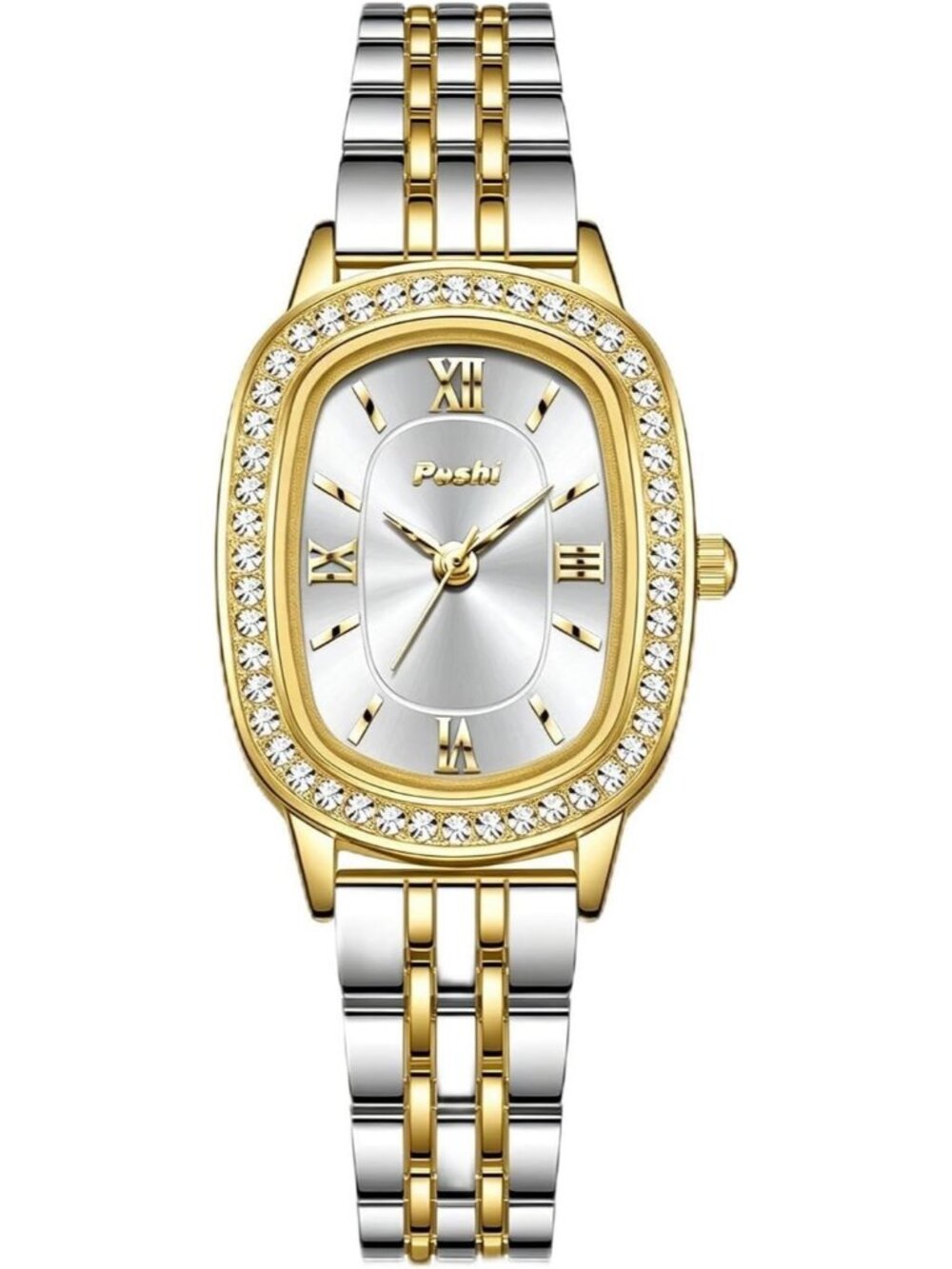 Women's Gold White Waterproof Dainty Diamond Oval Analog Luxury Fashion Watches
